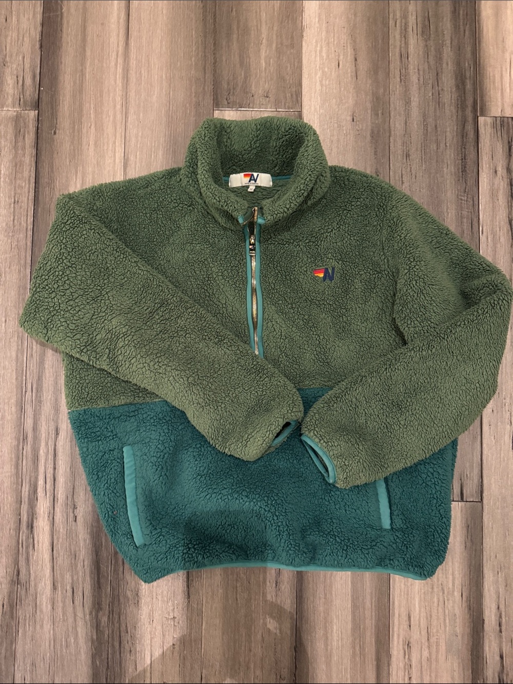 Aviator Nation Two-Tone Green Sherpa Quarter-Zip Pullover